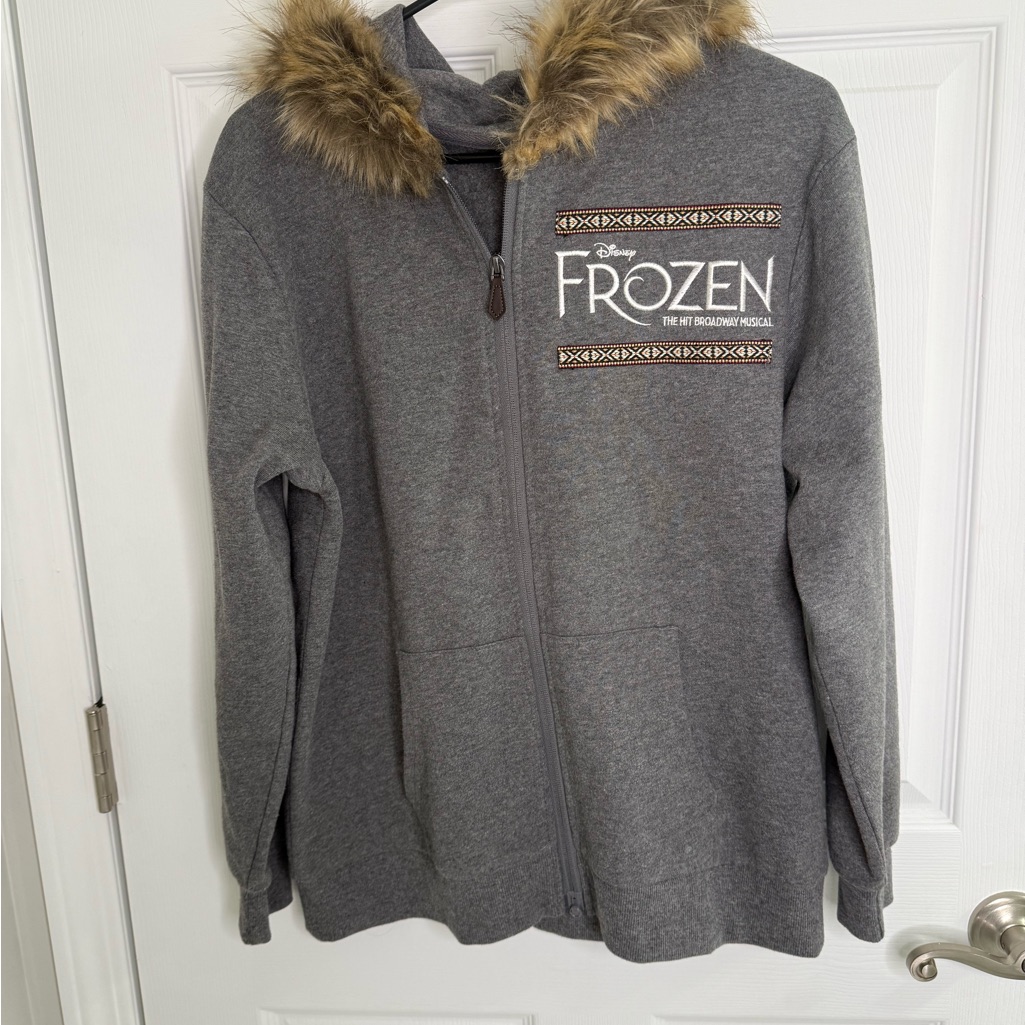 Disney Frozen The Hit Broadway Musical Embroidered Fur Trim Hoodie Size M/L Nwot